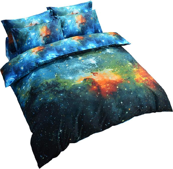 Cliab Reversible Galaxy Duvet Cover Set Nebula Bedding Set with Blue
